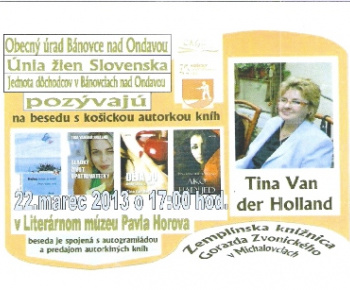 Aktuality / Spisovateľka Tina van der Holland